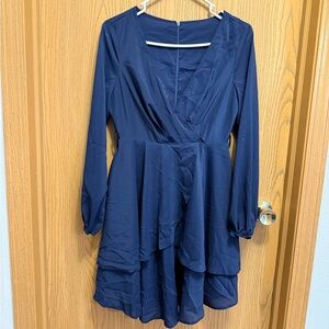 Macy's Blue Long Sleeve Ruffled Dress